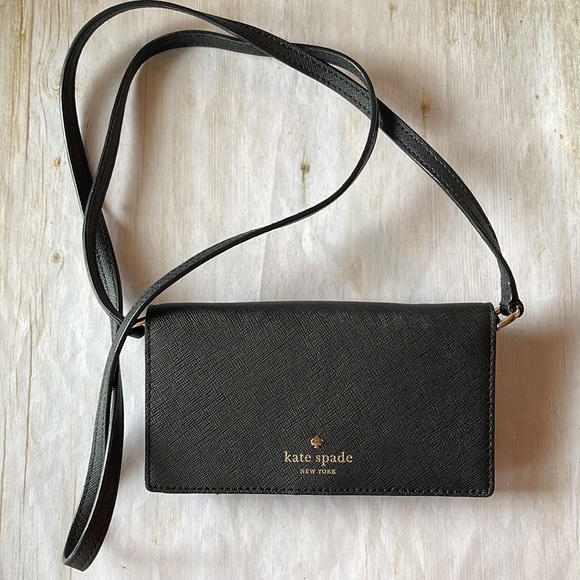 Kate Spade Crossbody Black Leather IPhone Case Wallet - Picture 7 of 11